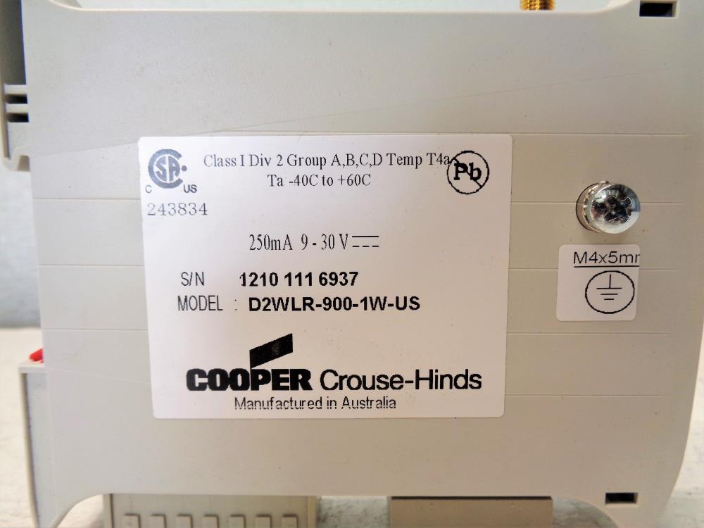 Cooper Crouse-Hinds Wireless I/O Receiver Unit D2WLR-900-1W-US